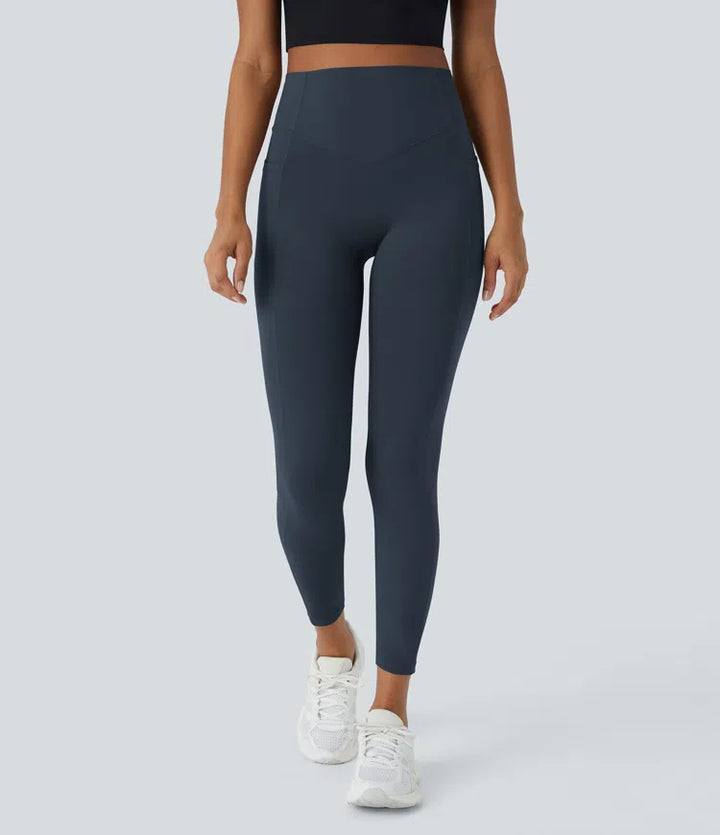 Halara UltraSculpt legginsy treningowe modelujące z wysokim stanem — efekt marszczenia podnoszący pośladki, modelowanie i kontrola brzucha, z kieszenią
