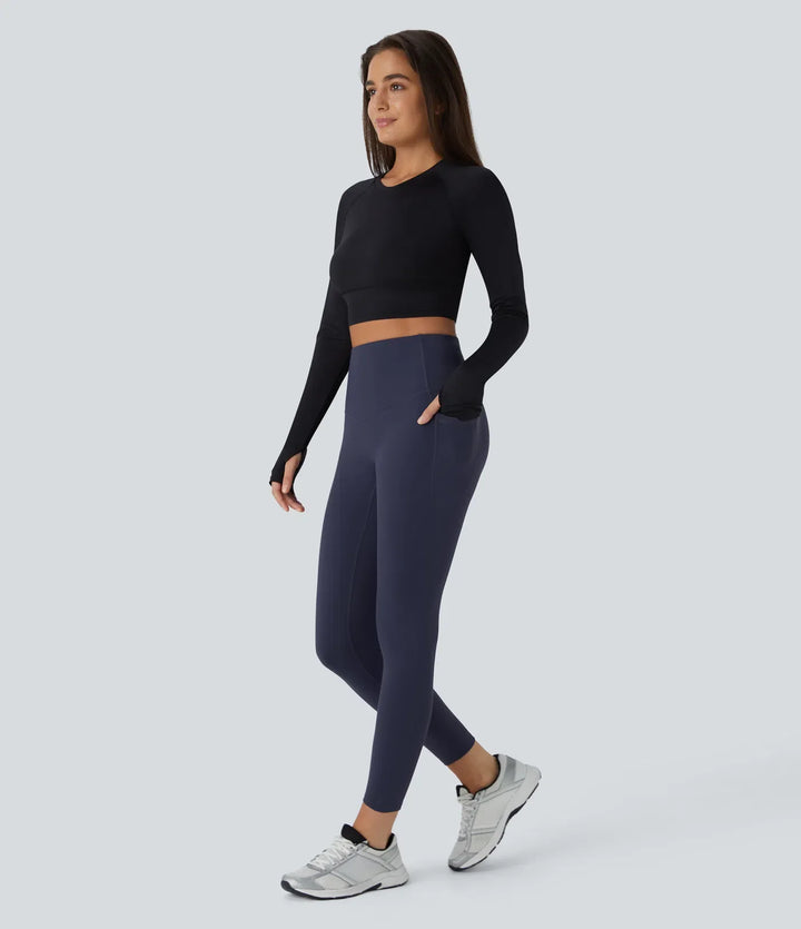SoftlyZero pluszowy termiczny z wysokim stanem modelujące brzuch kieszeń treningowy legginsy