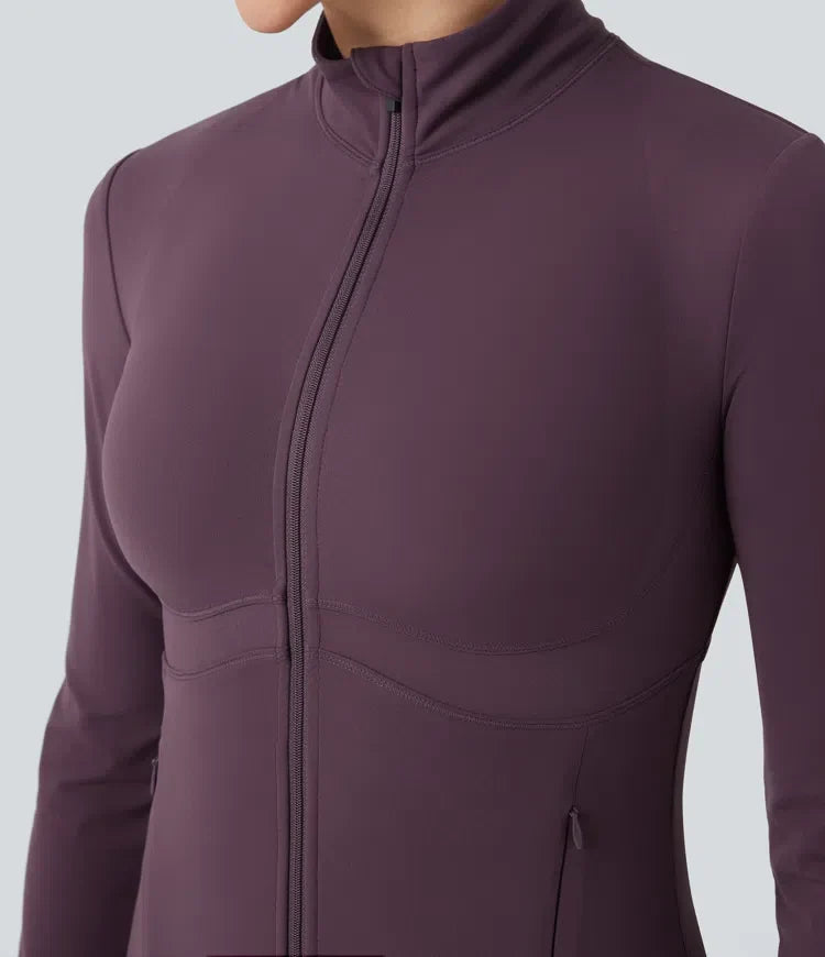 Milejka UltraSculpt z półgolfem push-up z długim rękawem z otworem na kciuk joga kurtka z kieszeniami