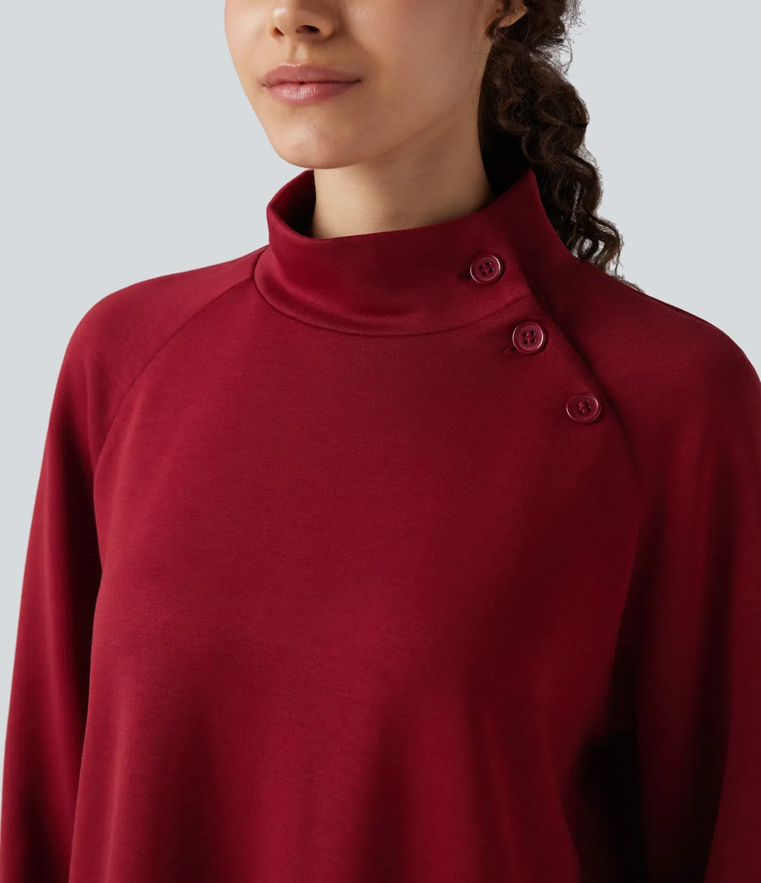 Z półgolfem z długim rękawem z rozcięciem high-low luźny bluza na co dzień