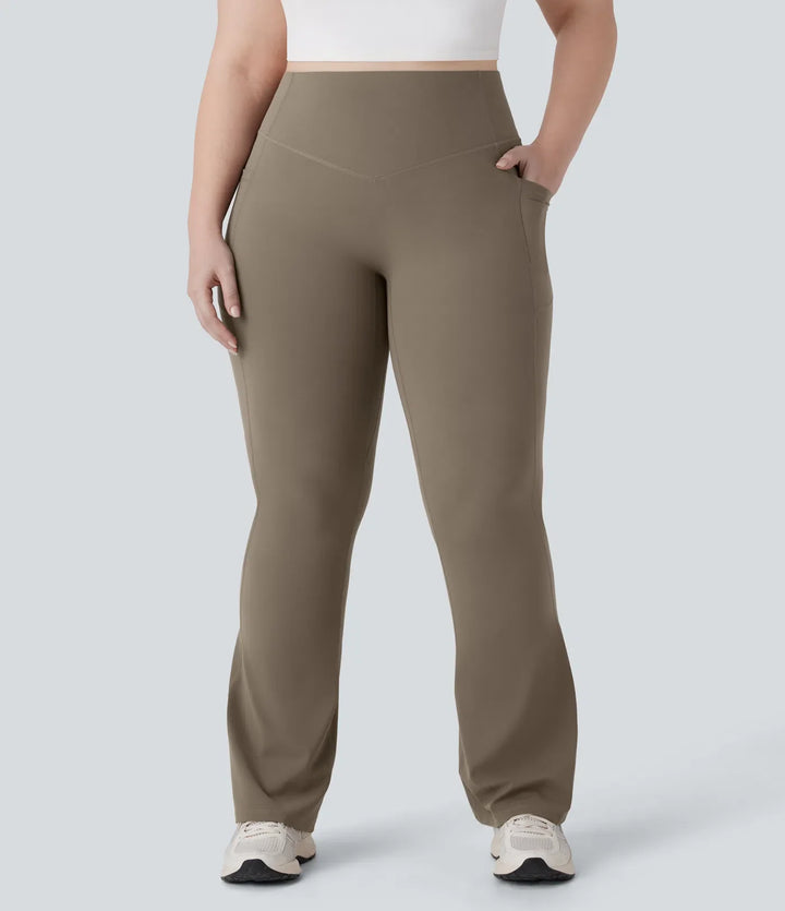 Milejka UltraSculpt z wysokim stanem marszczony unoszące pośladki modelujące brzuch kieszeń modelujące joga bootcut plus size legginsy