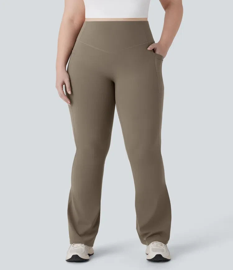 Milejka UltraSculpt z wysokim stanem marszczony unoszące pośladki modelujące brzuch kieszeń modelujące joga bootcut plus size legginsy