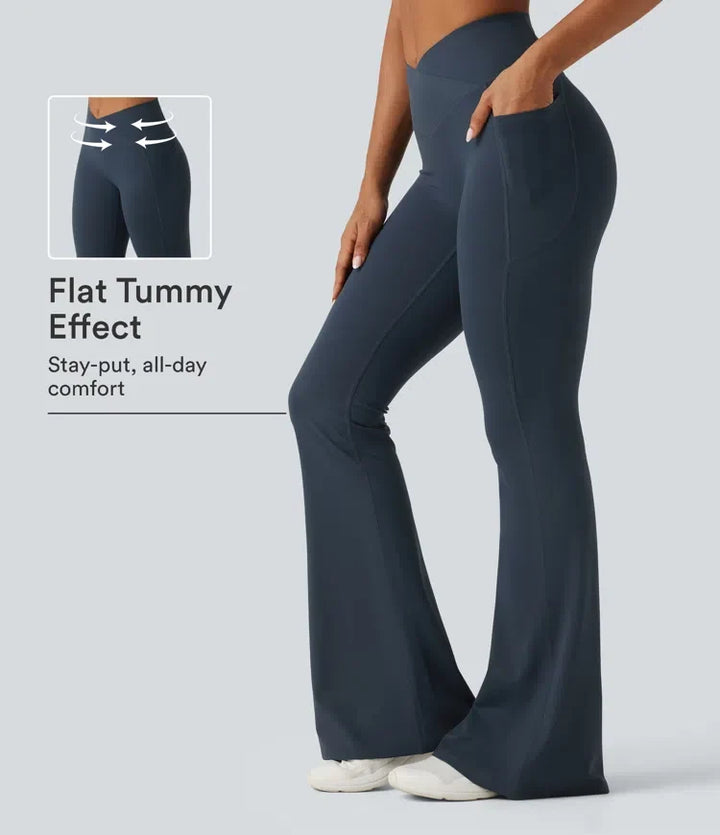 Milejka UltraSculpt z wysokim stanem krzyżowany modelujące brzuch flare treningowy legginsy z kieszeniami