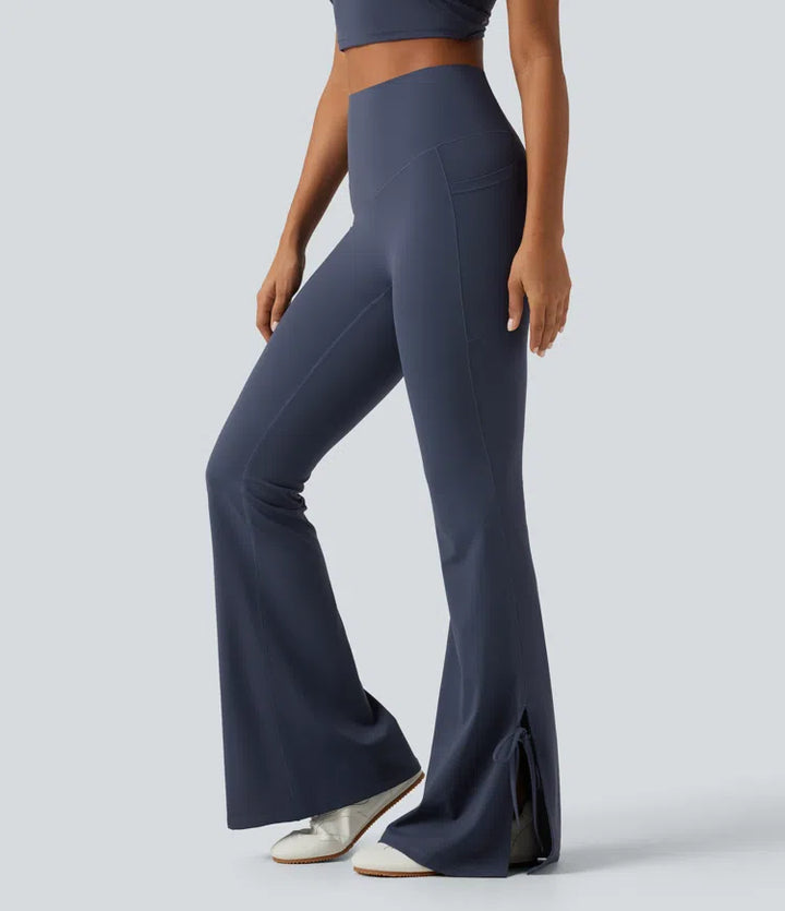 Halara UltraSculpt legginsy do jogi z wysokim stanem, sznurowaniem, rozszerzanymi nogawkami i kieszeniami