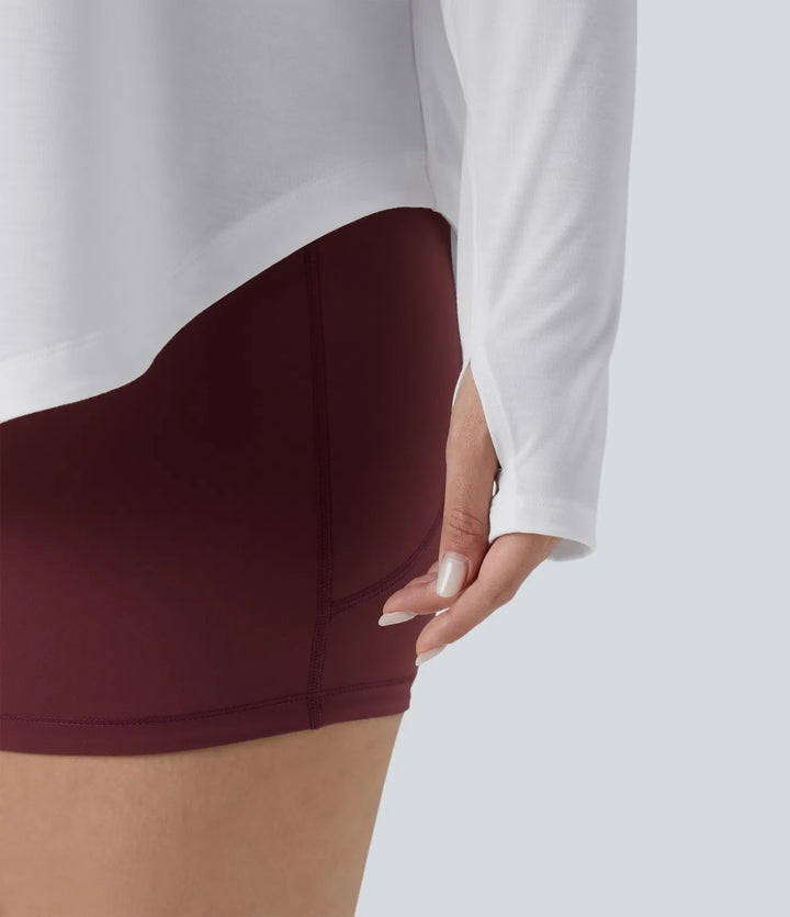 Na jedno ramię z długim rękawem z otworem na kciuk z zaokrąglonym dołem High Low szybkoschnący joga plus size top sportowy-z wbudowanym biustonoszem