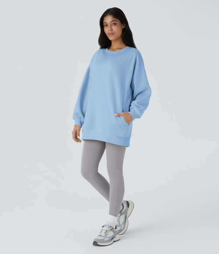 Z okrągłym dekoltem i długim rękawem kieszeń oversize polarowy bluza na co dzień