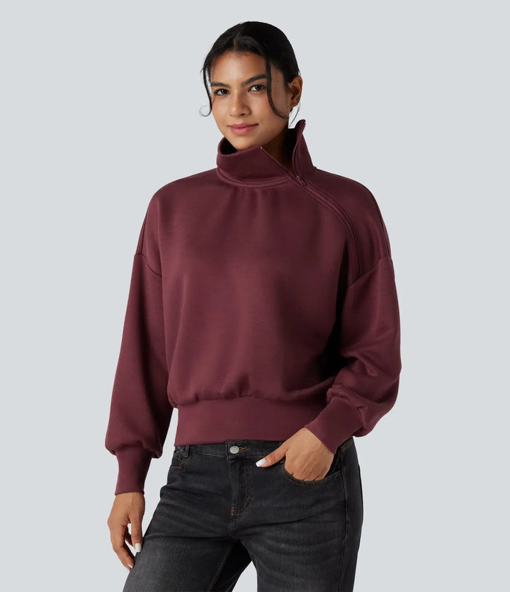 SpacerTek z kołnierzem kominowym połowa zamek oversize bluza na co dzień