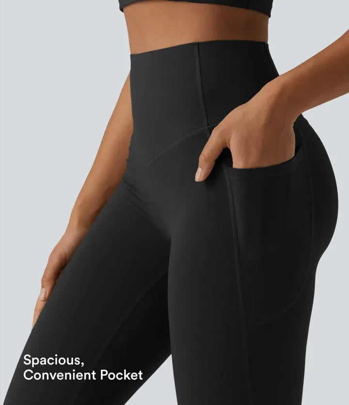 Milejka UltraSculpt z wysokim stanem unoszące pośladki modelujące brzuch bootcut legginsy do jogi z kieszeniami
