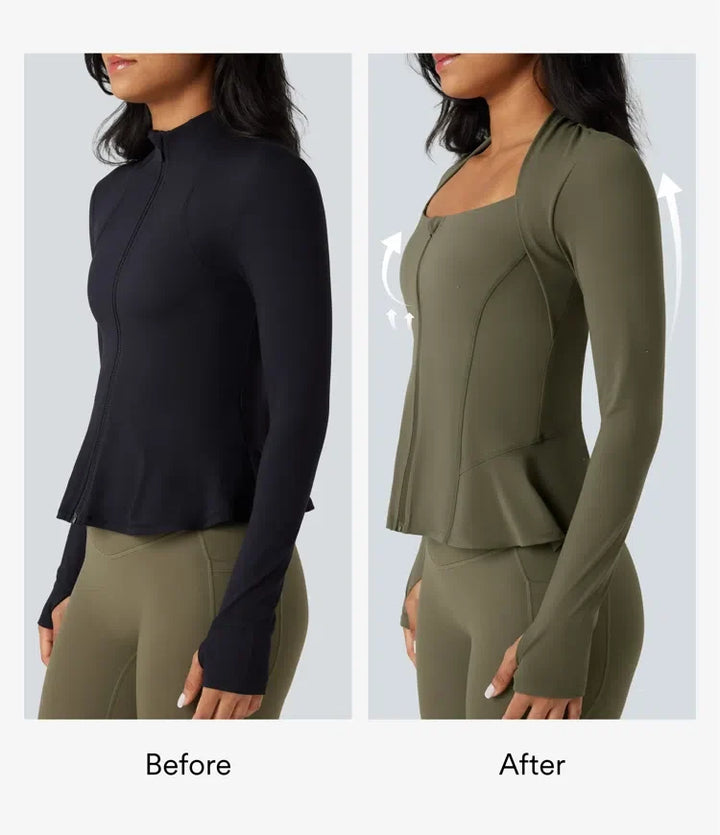 Milejka UltraSculpt push-up z długim rękawem z otworem na kciuk zamek z falbankowym dołem joga Curvy kurtka