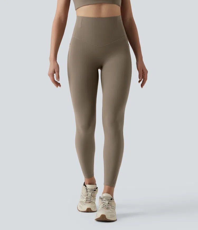 Halara UltraSculpt legginsy do jogi 7/8 z wysokim stanem, modelowaniem i kontrolą brzucha, pasem zapobiegającym podwijaniu oraz kieszeniami
