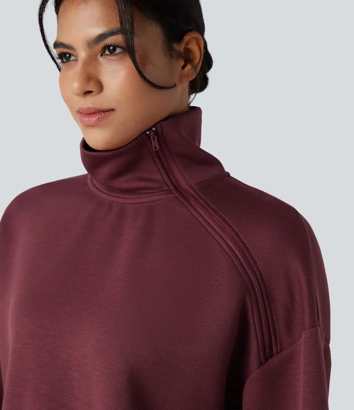 SpacerTek z kołnierzem kominowym połowa zamek oversize bluza na co dzień