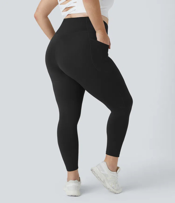 SoftlyZero legginsy z wysokim stanem, z krzyżowanym pasem, z kieszenią, gładkie, w rozmiarach plus, o pełnej długości