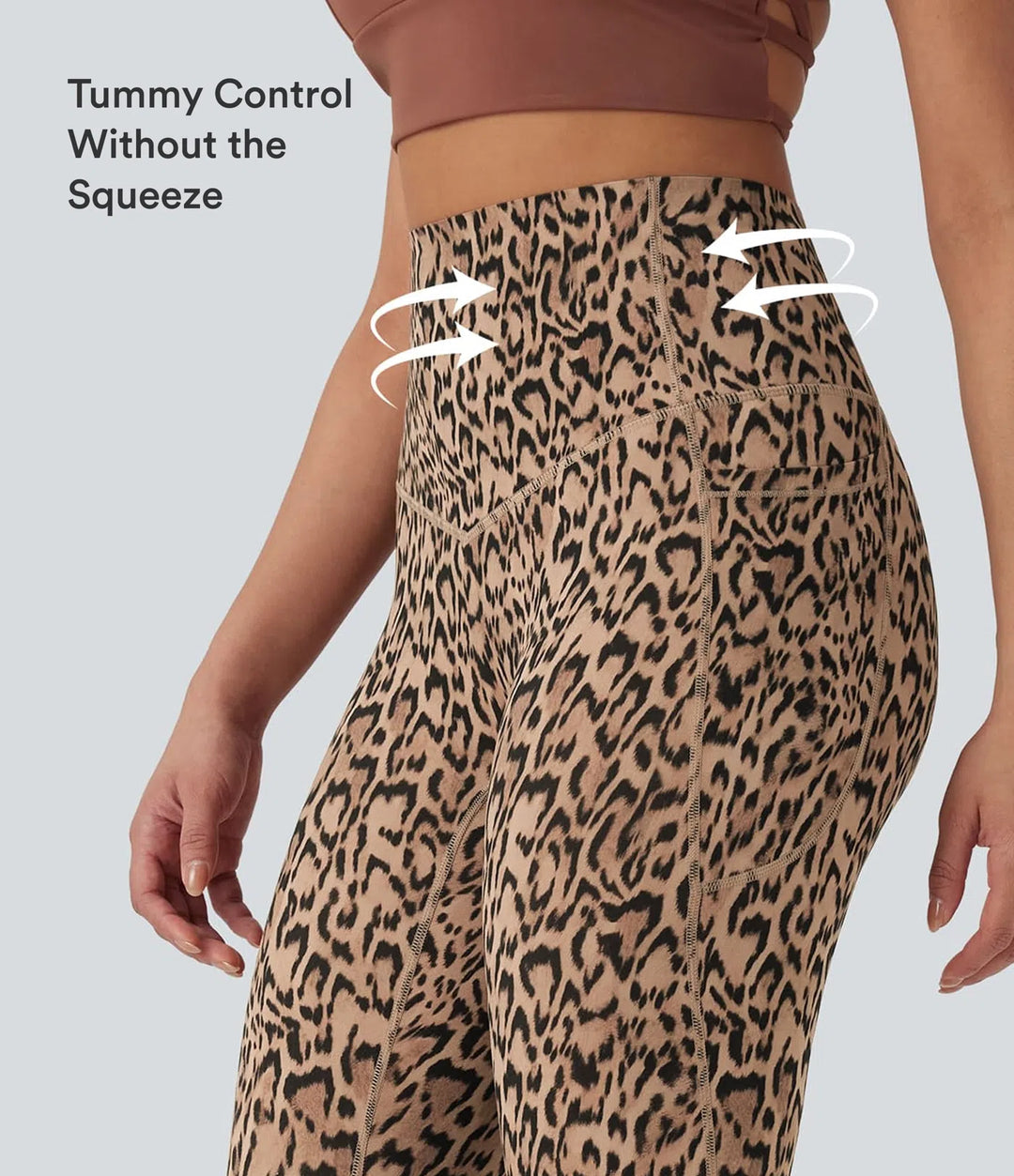 Halara UltraSculpt legginsy do jogi w panterkę, z wysokim stanem, modelujące brzuch i z kieszeniami