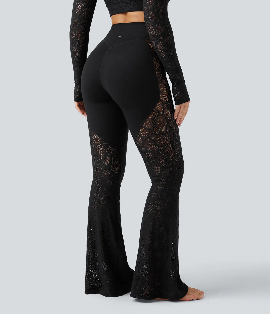Halara UltraSculpt legginsy do jogi z wysokim stanem, modelujące brzuch, z kontrastową koronką, rozkloszowane, z kieszenią