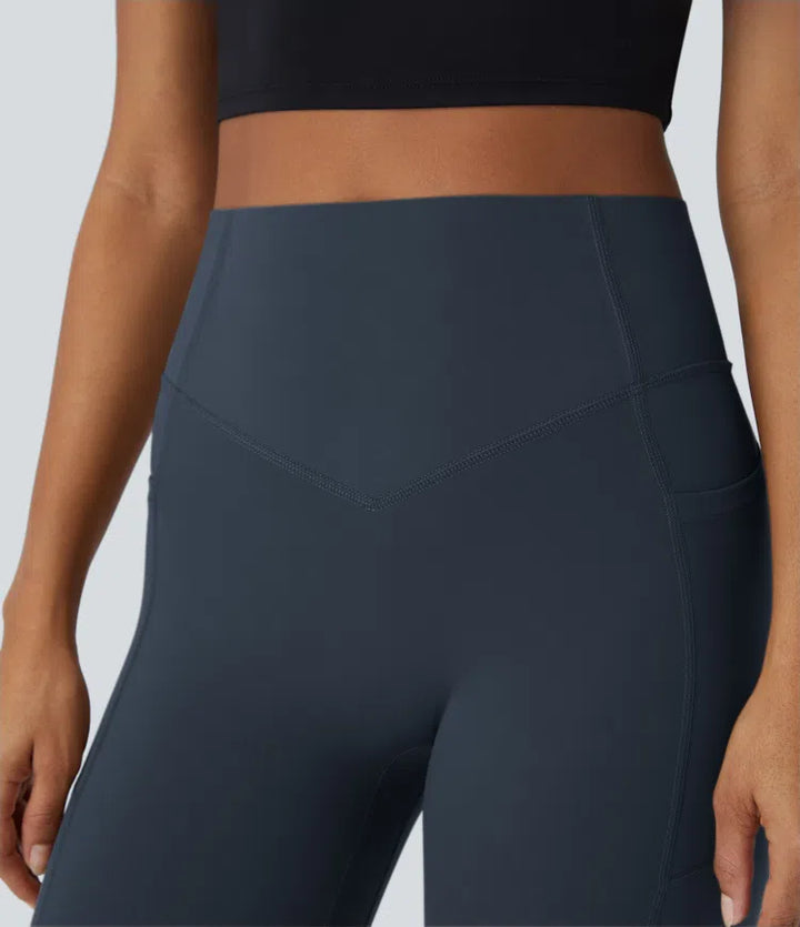 Halara UltraSculpt legginsy treningowe modelujące z wysokim stanem — efekt marszczenia podnoszący pośladki, modelowanie i kontrola brzucha, z kieszenią