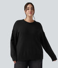 Z okrągłym dekoltem z opuszczonym ramieniem z długim rękawem na co dzień plus size sweter