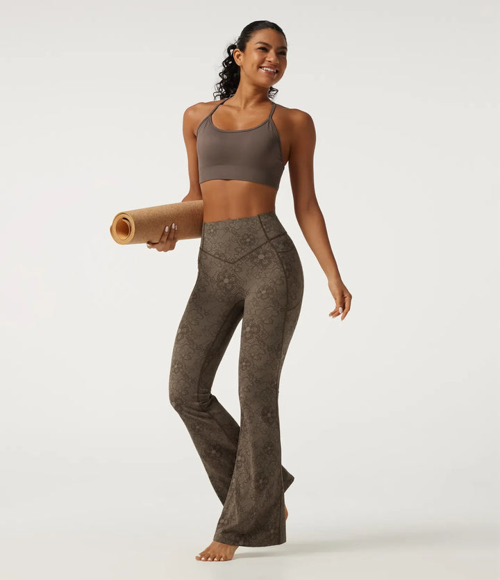 Milejka UltraSculpt z wysokim stanem modelujące brzuch unoszące pośladki kontrastowa koronka flare legginsy do jogi z kieszeniami