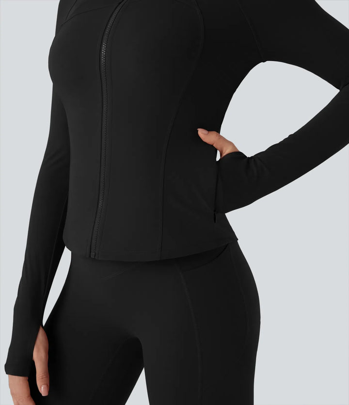 Milejka UltraSculpt ze stójką i długim rękawem z otworem na kciuk joga Curvy kurtka z kieszeniami