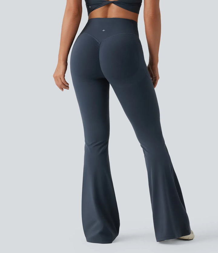 Halara UltraSculpt legginsy do jogi z wysokim stanem, marszczonym tyłem unoszącym pośladki, modelujące brzuch, z rozkloszowanymi nogawkami i kieszeniami