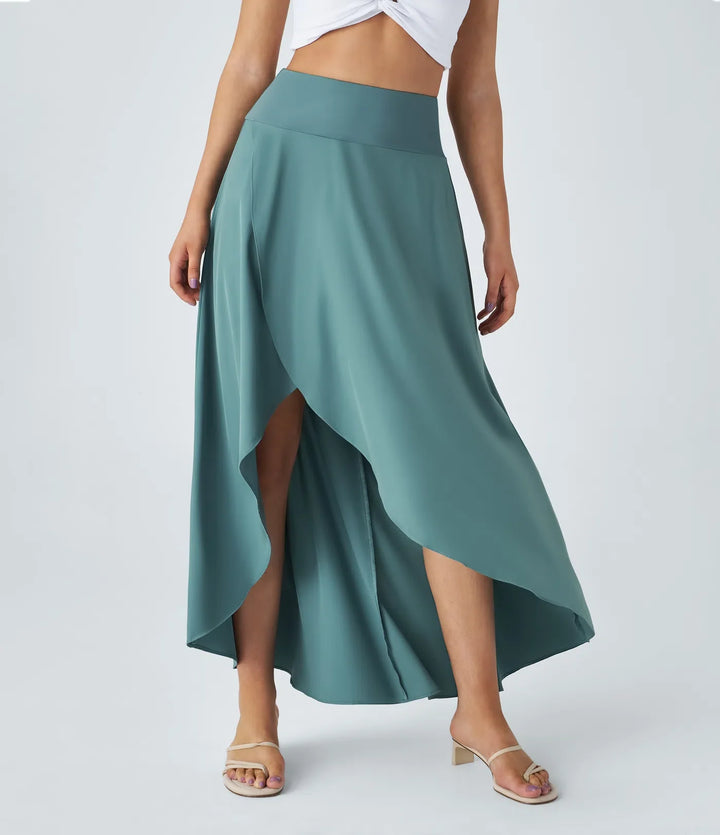 Breezeful z wysokim stanem High Low Ruffle 2-in-1 Flowy szybkoschnący na co dzień regularny spódnica maxi