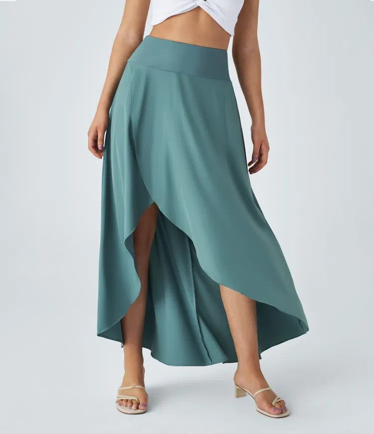 Breezeful z wysokim stanem High Low Ruffle 2-in-1 Flowy szybkoschnący na co dzień regularny spódnica maxi