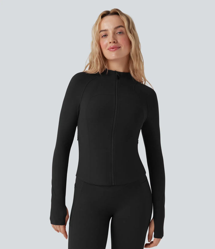 Milejka UltraSculpt ze stójką i długim rękawem z otworem na kciuk joga Curvy kurtka z kieszeniami