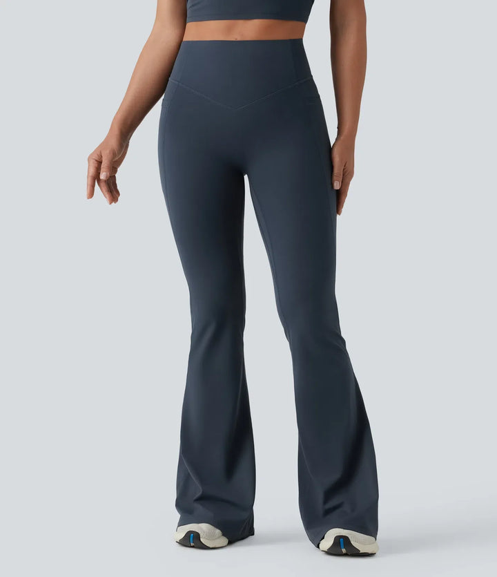 Milejka UltraSculpt z wysokim stanem marszczony unoszące pośladki modelujące brzuch modelujące joga legginsy flare z kieszeniami