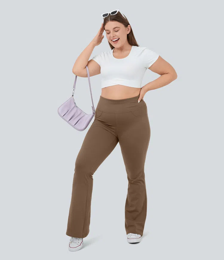 DayStretch legginsy do jogi z wysokim stanem, kieszeniami i rozkloszowanymi nogawkami — w rozmiarze plus