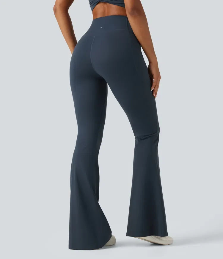 Milejka UltraSculpt z wysokim stanem krzyżowany modelujące brzuch flare treningowy legginsy z kieszeniami