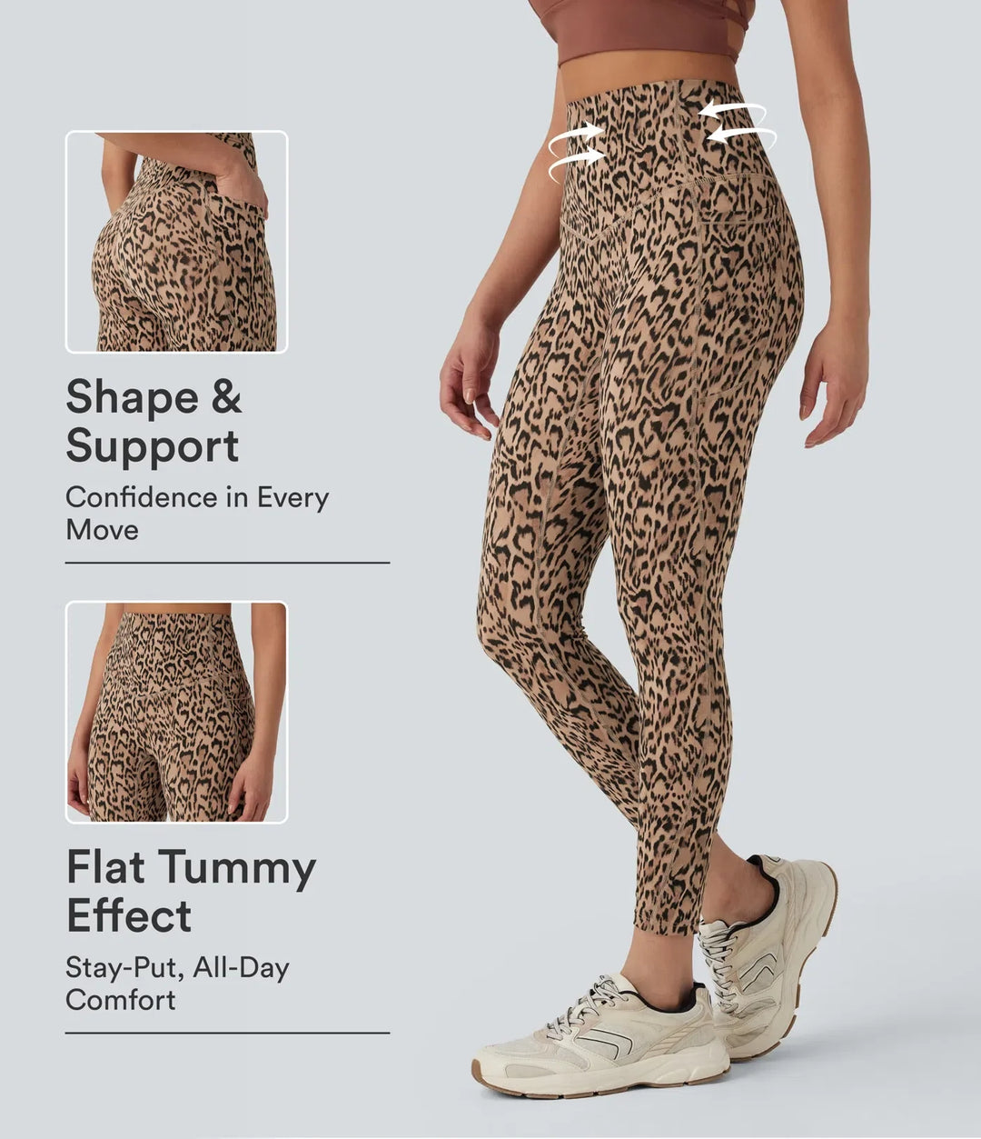 Milejka UltraSculpt w panterkę z wysokim stanem modelujące brzuch legginsy do jogi z kieszeniami