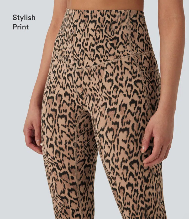 Halara UltraSculpt legginsy do jogi w panterkę, z wysokim stanem, modelujące brzuch i z kieszeniami