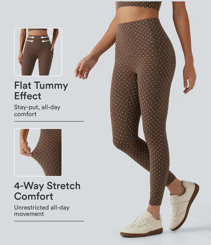 Halara UltraSculpt flockowane legginsy treningowe z wysokim stanem, modelujące brzuch, w groszki, z kieszeniami