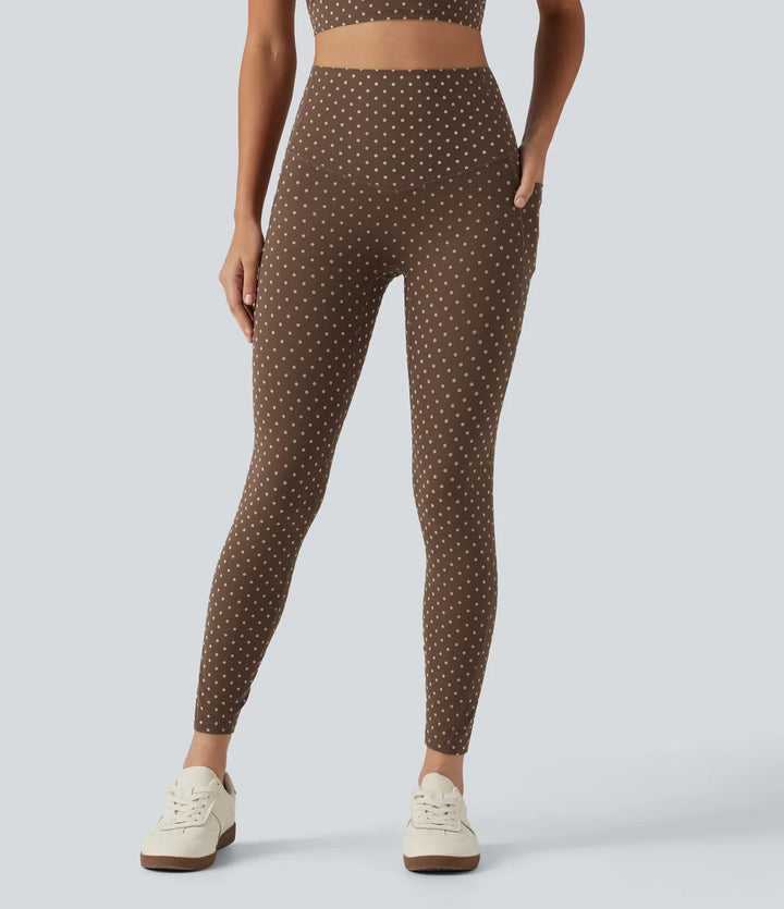 Milejka UltraSculpt flockowany z wysokim stanem modelujące brzuch w kropki treningowy legginsy z kieszeniami