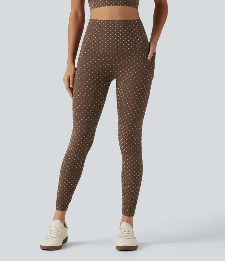 Milejka UltraSculpt flockowany z wysokim stanem modelujące brzuch w kropki treningowy legginsy z kieszeniami
