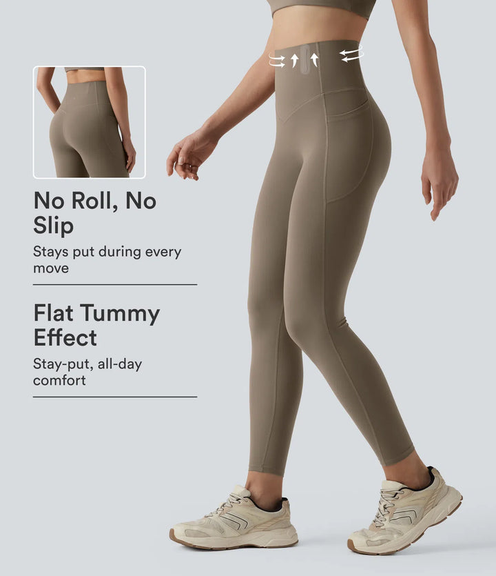 Halara UltraSculpt legginsy do jogi 7/8 z wysokim stanem, modelowaniem i kontrolą brzucha, pasem zapobiegającym podwijaniu oraz kieszeniami