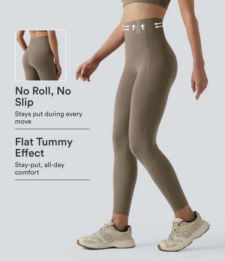 Halara UltraSculpt legginsy do jogi 7/8 z wysokim stanem, modelowaniem i kontrolą brzucha, pasem zapobiegającym podwijaniu oraz kieszeniami