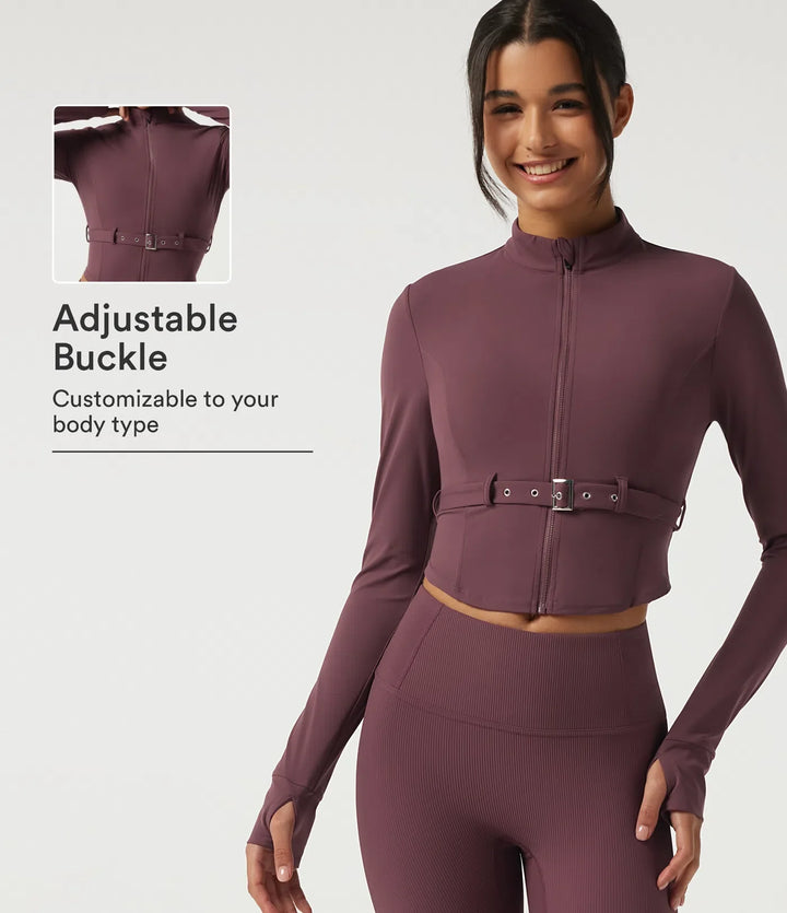 Milejka UltraSculpt ze stójką i długim rękawem z klamrą z paskiem joga Curvy kurtka
