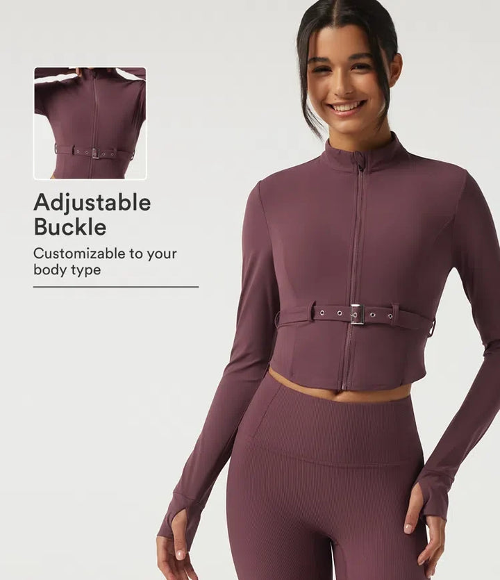 Milejka UltraSculpt ze stójką i długim rękawem z klamrą z paskiem joga Curvy kurtka