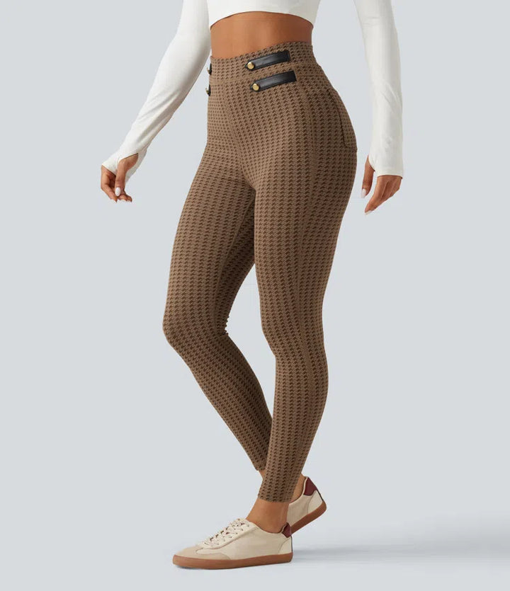 Legginsy do jogi z wysokim stanem i kieszeniami w pepitkę