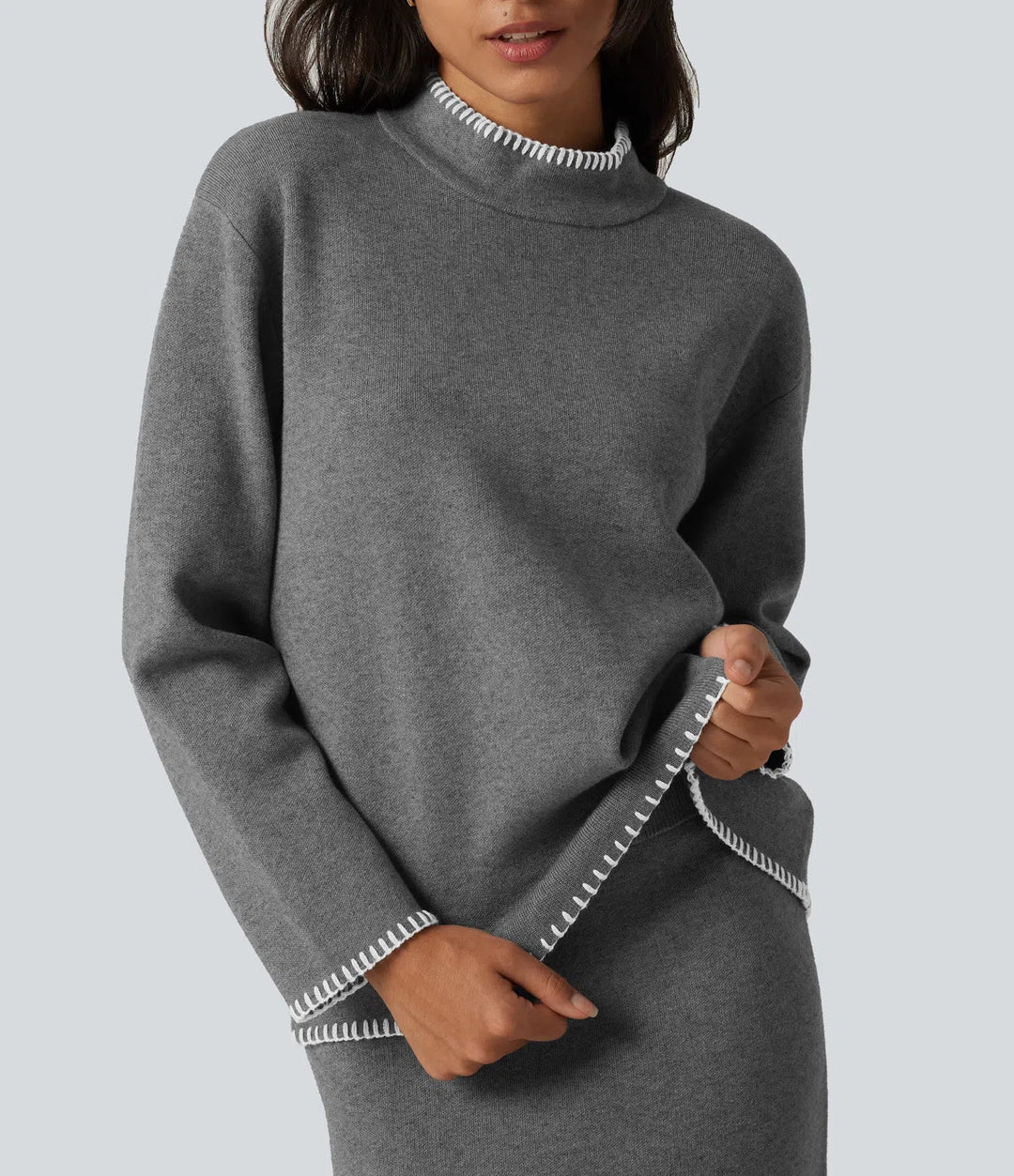 Ze stójką i długim rękawem Crochet sweter do pracy