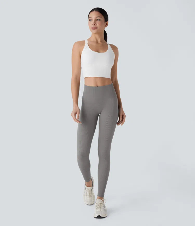 Seamless Flow 7/8 legginsy do jogi z wysokim stanem, modelowaniem brzucha i efektem uniesienia pośladków