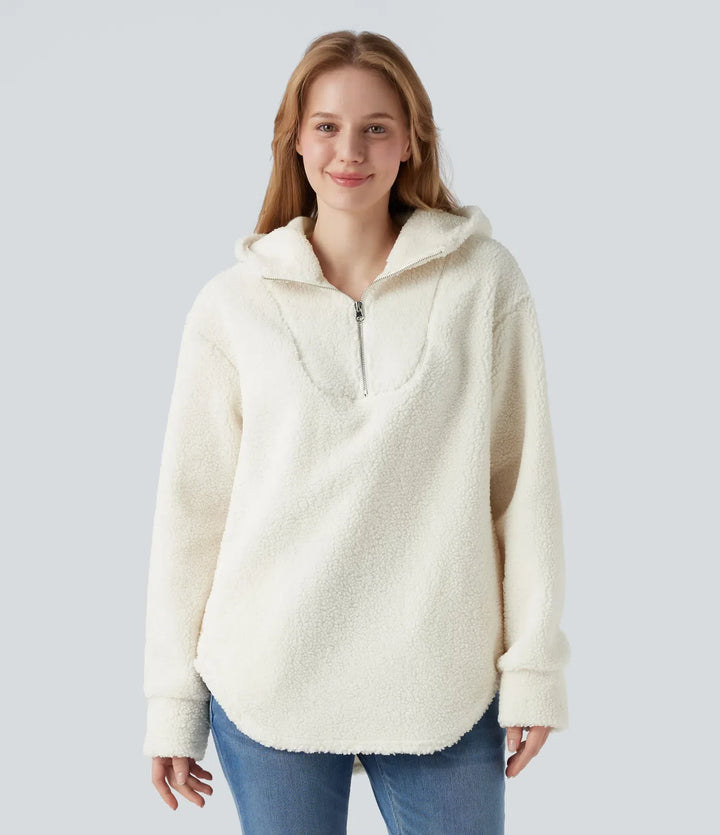 Z kapturem połowa zamek z zaokrąglonym dołem oversize na co dzień sherpa bluza z kieszeniami