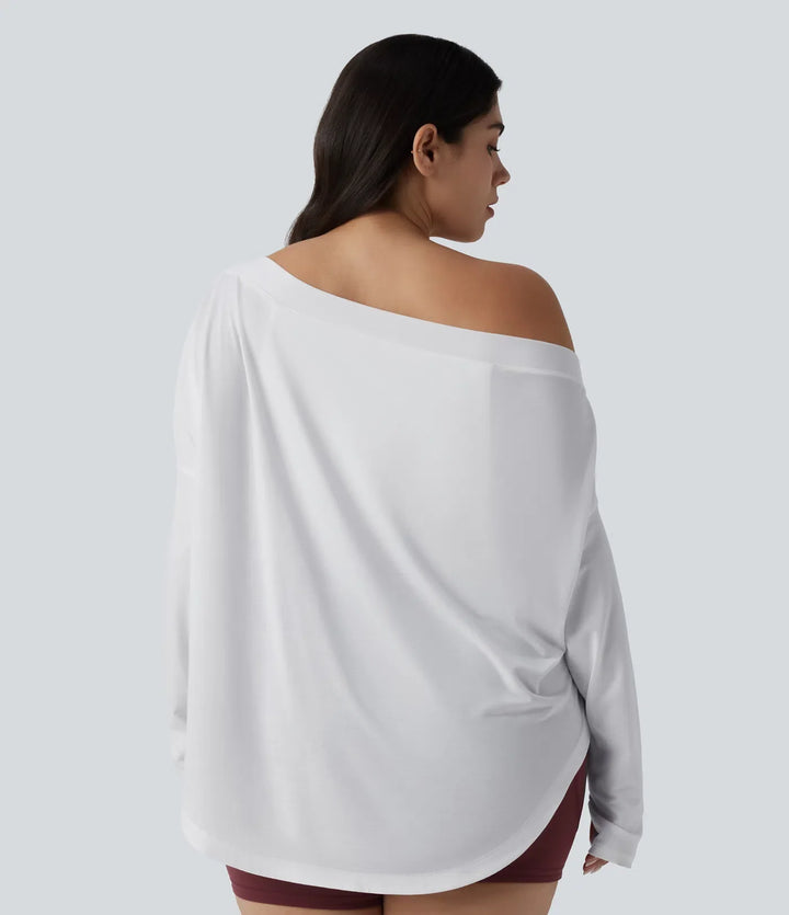 Na jedno ramię z długim rękawem z otworem na kciuk z zaokrąglonym dołem High Low szybkoschnący joga plus size top sportowy-z wbudowanym biustonoszem