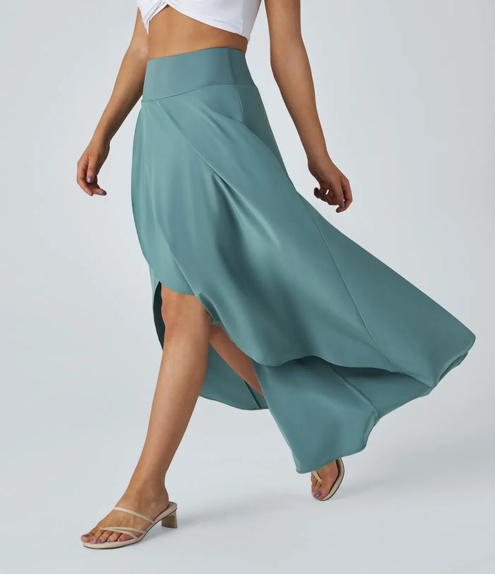 Breezeful z wysokim stanem High Low Ruffle 2-in-1 Flowy szybkoschnący na co dzień regularny spódnica maxi