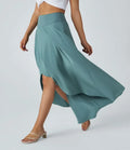 Breezeful z wysokim stanem High Low Ruffle 2-in-1 Flowy szybkoschnący na co dzień regularny spódnica maxi