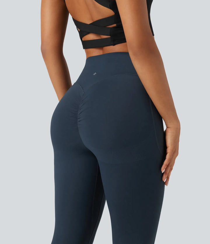 Milejka UltraSculpt z wysokim stanem marszczony unoszące pośladki modelujące brzuch modelujące legginsy treningowe z kieszeniami