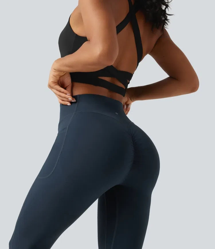Milejka UltraSculpt z wysokim stanem marszczony unoszące pośladki modelujące brzuch modelujące legginsy treningowe z kieszeniami