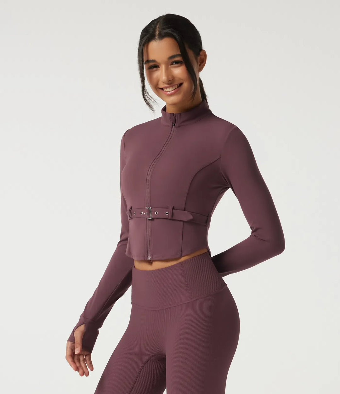 Milejka UltraSculpt ze stójką i długim rękawem z klamrą z paskiem joga Curvy kurtka