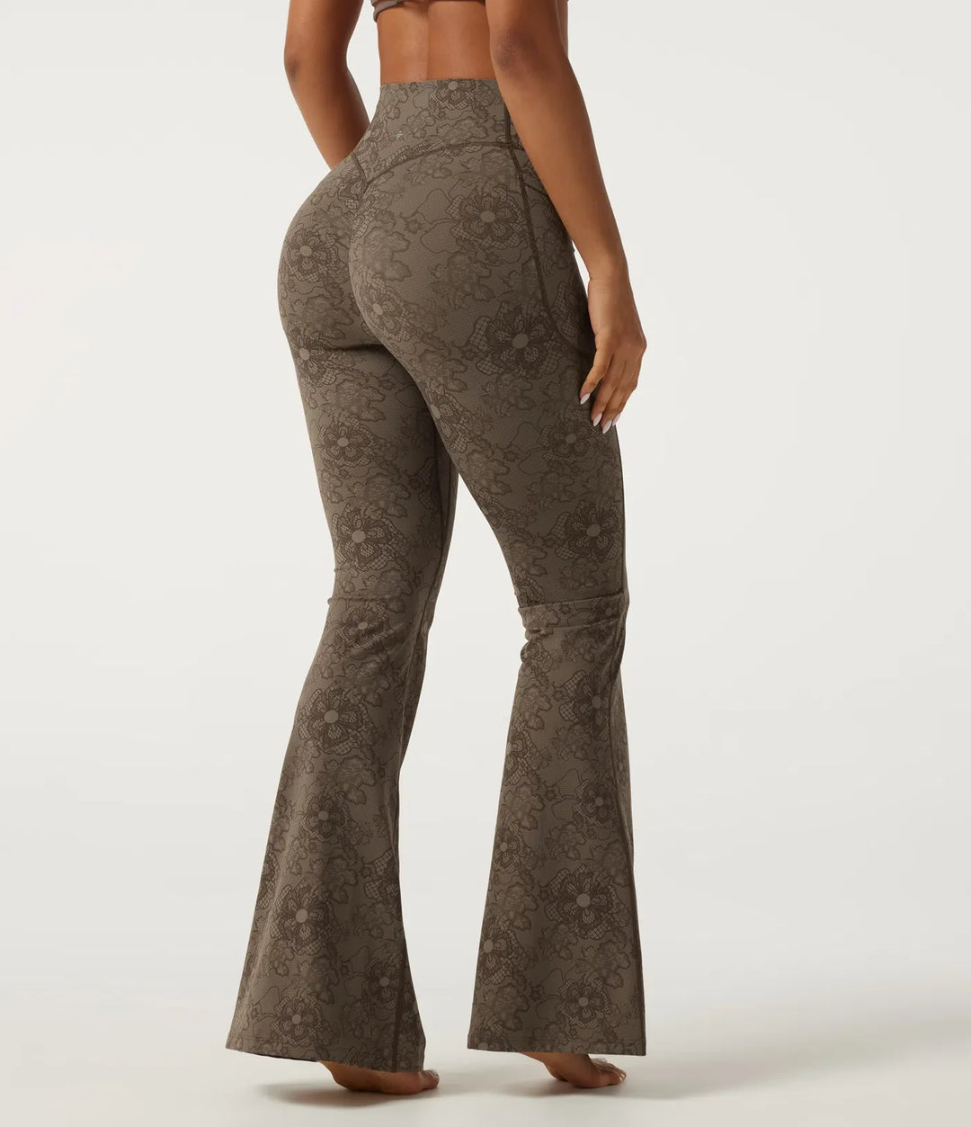 Milejka UltraSculpt z wysokim stanem modelujące brzuch unoszące pośladki kontrastowa koronka flare legginsy do jogi z kieszeniami