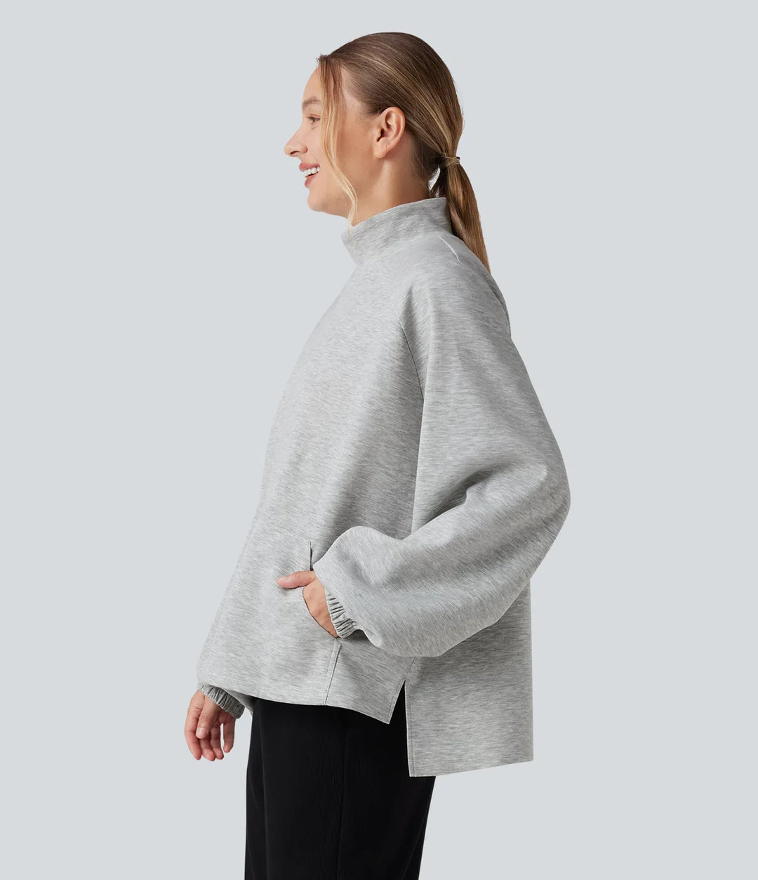 Z półgolfem z długim rękawem High Low bluza na co dzień z kieszenią